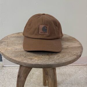 Carhartt Brown Canvas Dad Cap with Leather Logo Patch